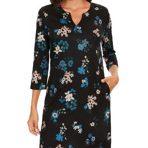 Lightbare UPF 50+ Black Floral 3/4 Sleeve Sundress Size Medium Pockets